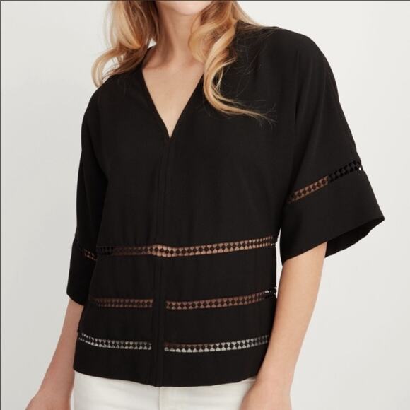 Stella & Dot Top Blouse Maette Hyde Black V-Neck Illusion Short Sleeve Size XS - Picture 1 of 12